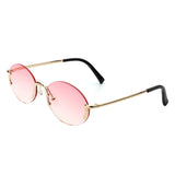 HW3017 - Retro Rimless Oval Circle Vintage Frameless Fashion Round Sunglasses