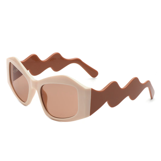 HS1210 - Square Oversize Irregular Wavy Temple Design Fashion Wholesale Sunglasses