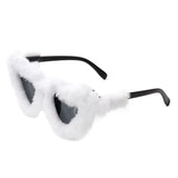 HS1115 - Women Fuzzy Plush Fashion Fur Heart Shape Fluffy Sunglasses