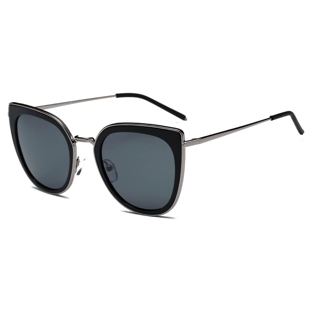 Womens Brand Designer Polarized Cat Eye Sunglasses Fashion Eyewear[Black]