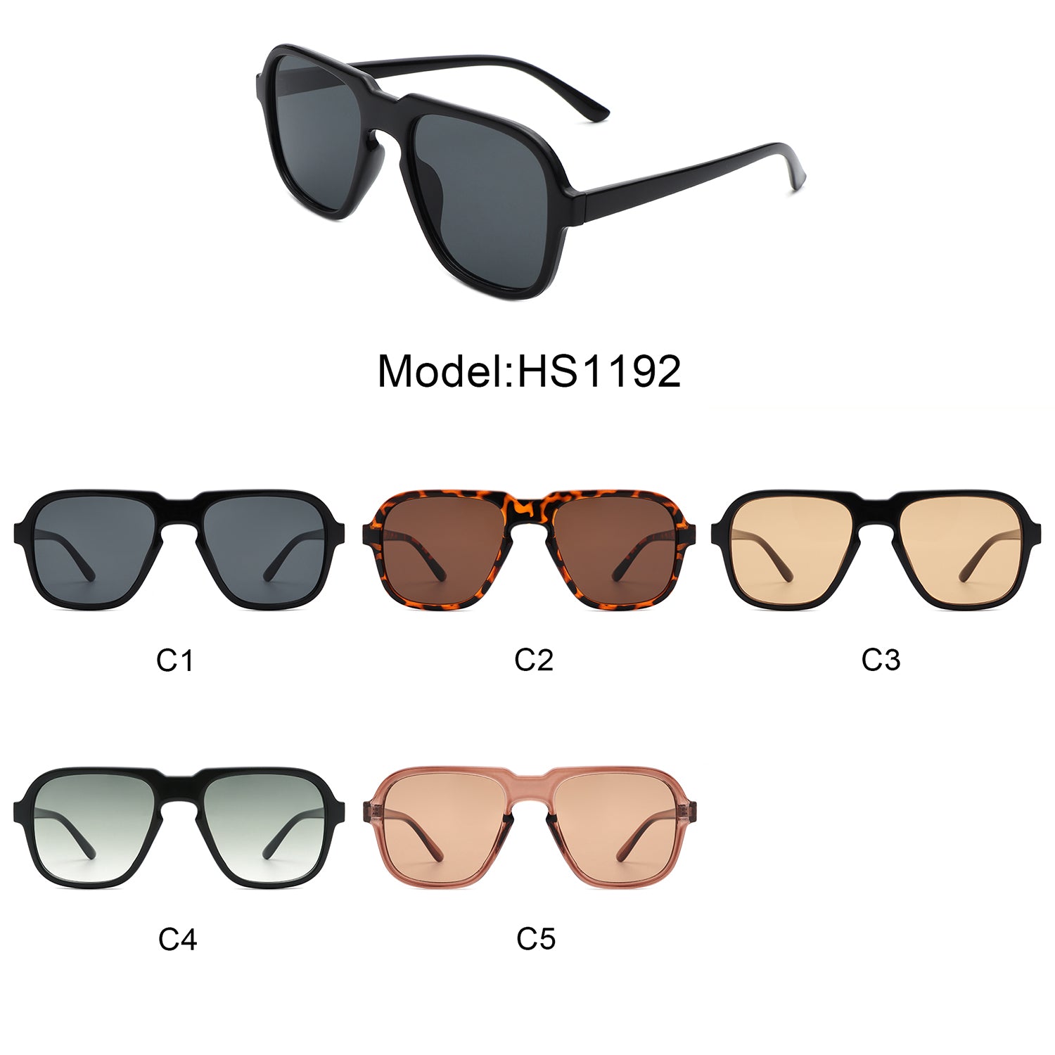 HS1198 - Oversize Square Retro Double Bridge Vintage Fashion Wholesale Sunglasses