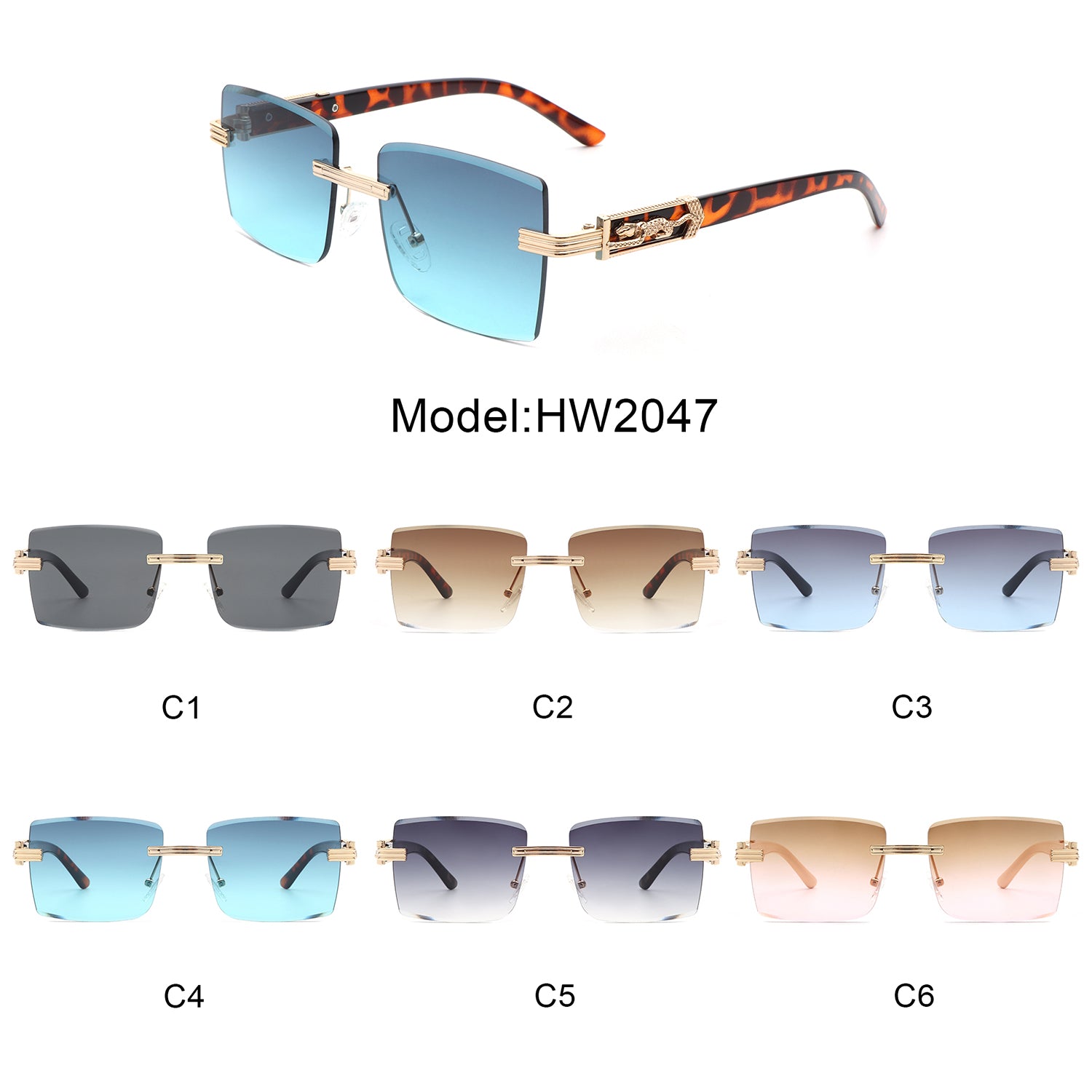 Wholesale Retro Square PC Square Frameless Men's Sunglasses