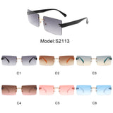 S2113 - Rectangle Retro Rimless Tinted Fashion Square Wholesale Sunglasses